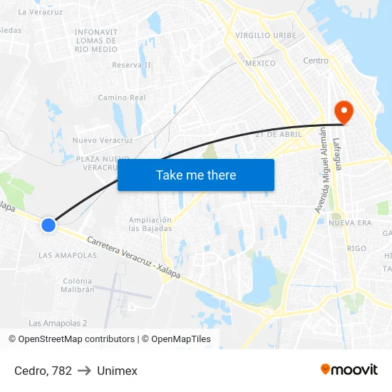 Cedro, 782 to Unimex map