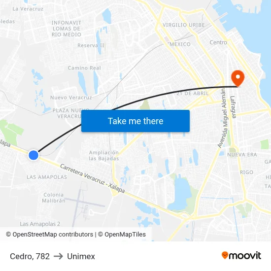 Cedro, 782 to Unimex map