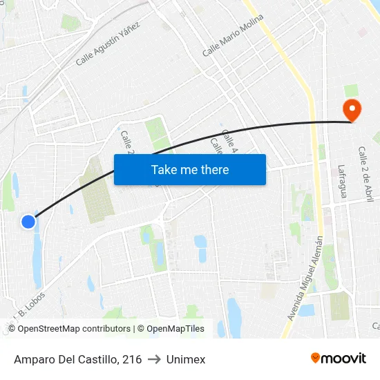 Amparo Del Castillo, 216 to Unimex map