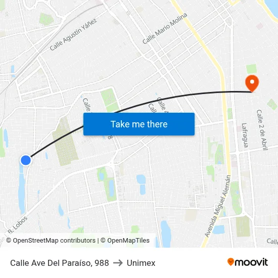 Calle Ave Del Paraíso, 988 to Unimex map