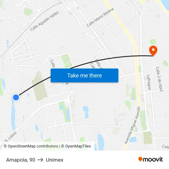 Amapola, 90 to Unimex map