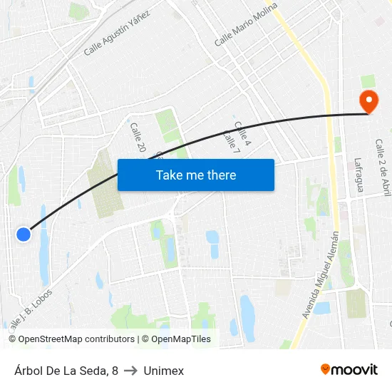 Árbol De La Seda, 8 to Unimex map