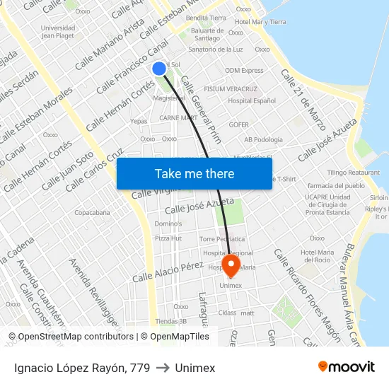 Ignacio López Rayón, 779 to Unimex map