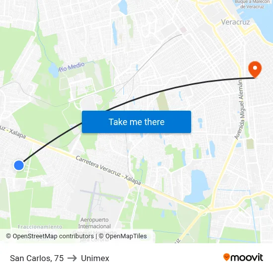 San Carlos, 75 to Unimex map