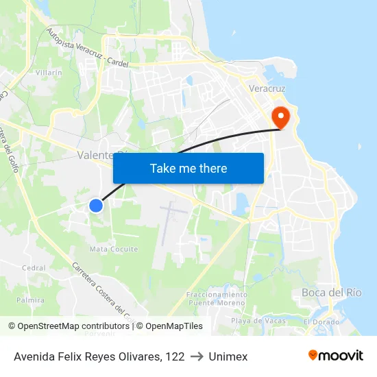 Avenida Felix Reyes Olivares, 122 to Unimex map