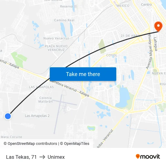 Las Tekas, 71 to Unimex map