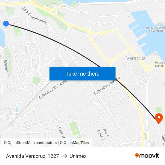 Avenida Veracruz, 1227 to Unimex map