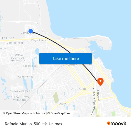 Rafaela Murillo, 500 to Unimex map