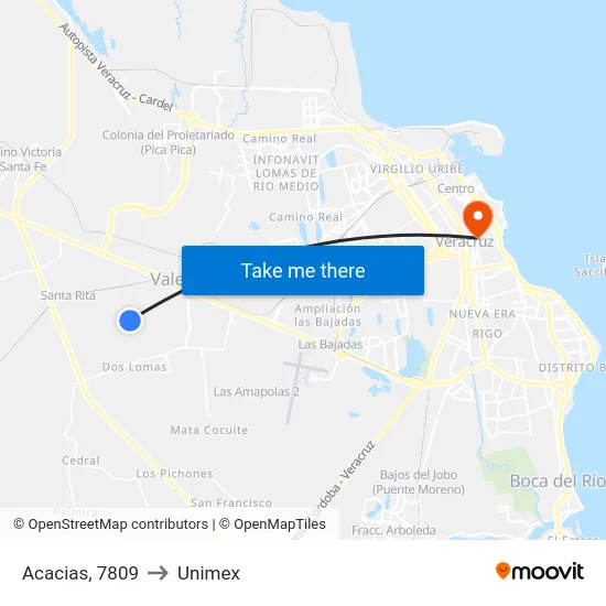 Acacias, 7809 to Unimex map