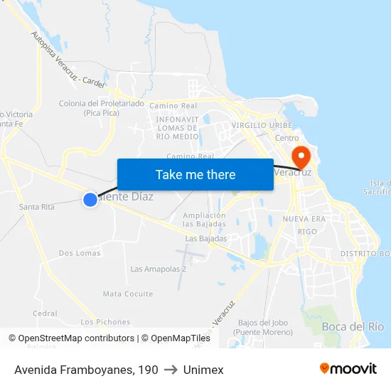 Avenida Framboyanes, 190 to Unimex map