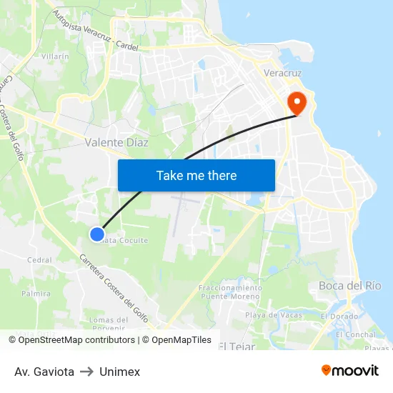 Av. Gaviota to Unimex map
