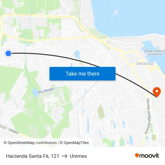 Hacienda Santa Fé, 121 to Unimex map