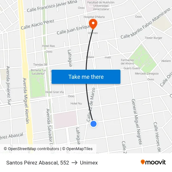 Santos Pérez Abascal, 552 to Unimex map