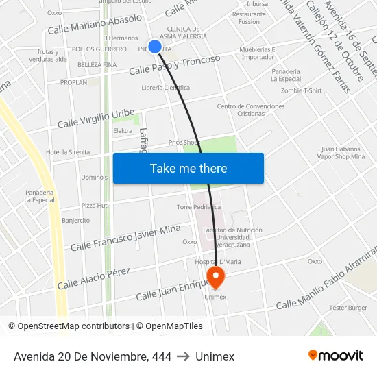 Avenida 20 De Noviembre, 444 to Unimex map