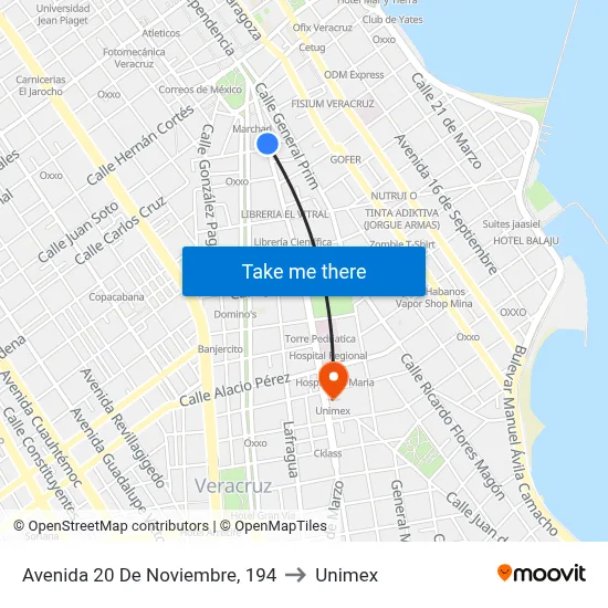 Avenida 20 De Noviembre, 194 to Unimex map