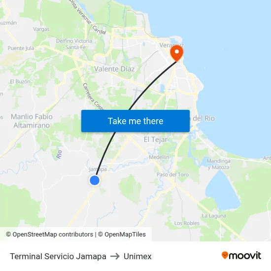 Terminal Servicio Jamapa to Unimex map