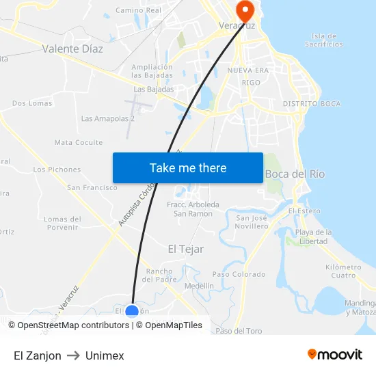 El Zanjon to Unimex map