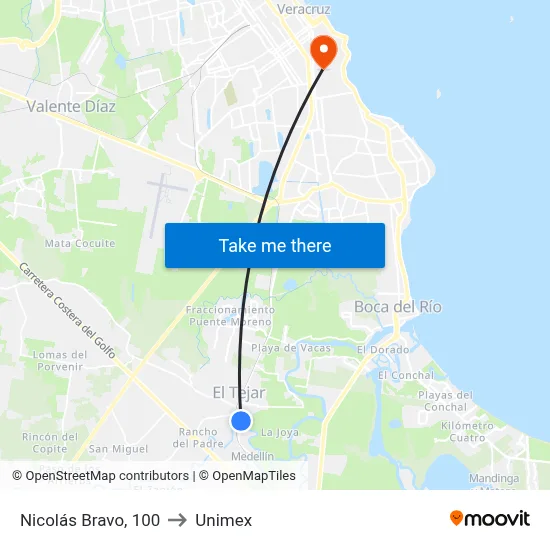 Nicolás Bravo, 100 to Unimex map