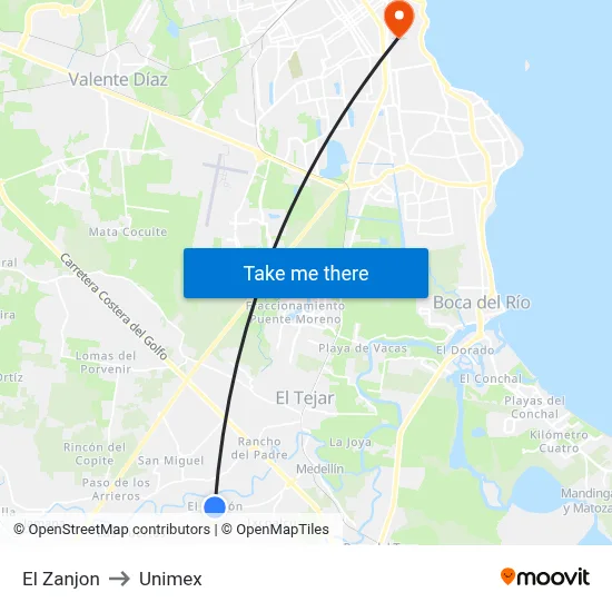 El Zanjon to Unimex map