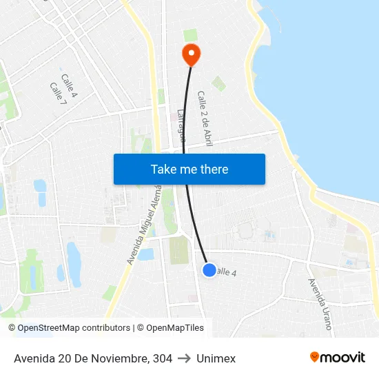 Avenida 20 De Noviembre, 304 to Unimex map