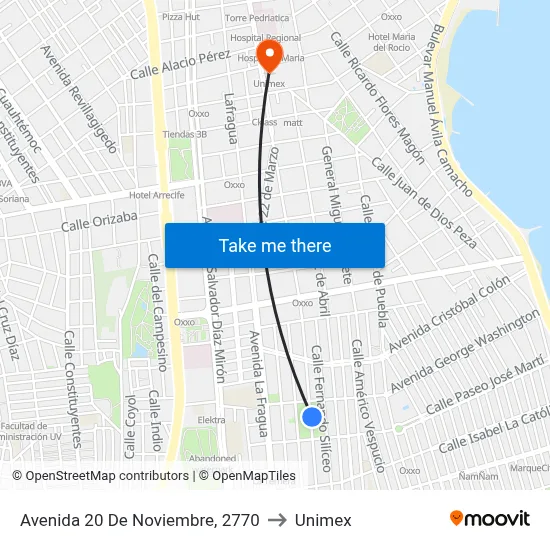Avenida 20 De Noviembre, 2770 to Unimex map