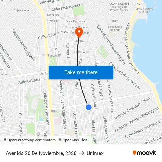Avenida 20 De Noviembre, 2328 to Unimex map