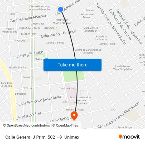 Calle General J Prim, 502 to Unimex map