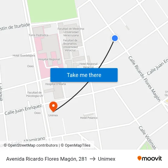 Avenida Ricardo Flores Magón, 281 to Unimex map