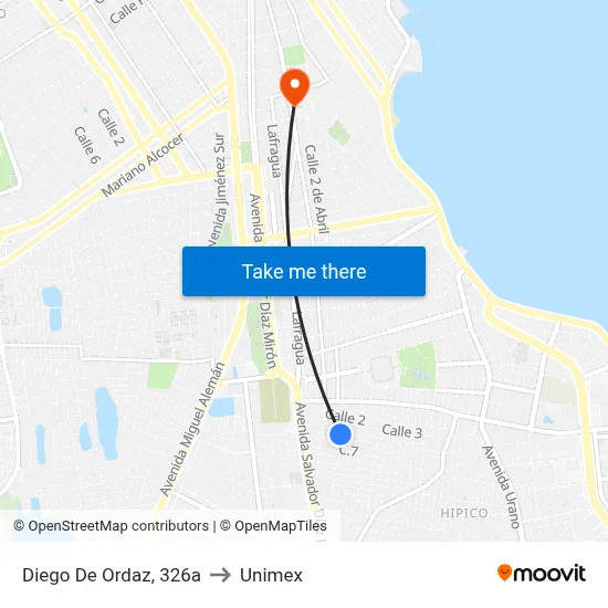 Diego De Ordaz, 326a to Unimex map