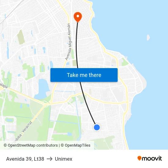 Avenida 39, Lt38 to Unimex map
