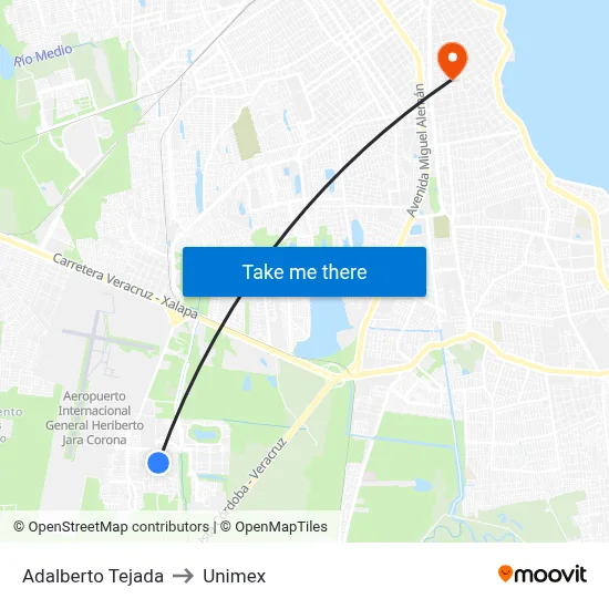 Adalberto Tejada to Unimex map