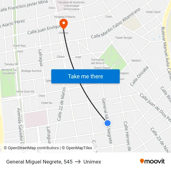 General Miguel Negrete, 545 to Unimex map