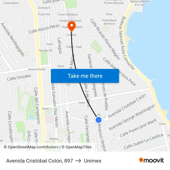 Avenida Cristóbal Colón, 897 to Unimex map