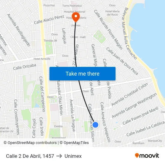 Calle 2 De Abril, 1457 to Unimex map