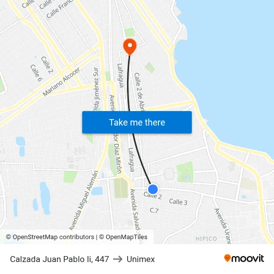 Calzada Juan Pablo Ii, 447 to Unimex map