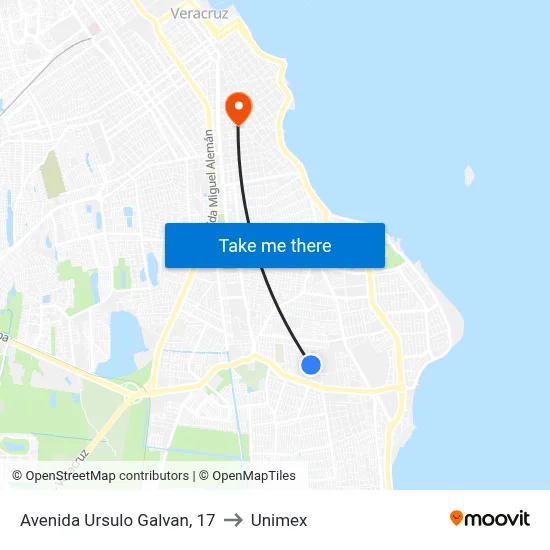 Avenida Ursulo Galvan, 17 to Unimex map