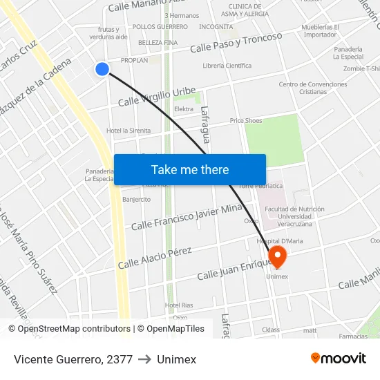 Vicente Guerrero, 2377 to Unimex map