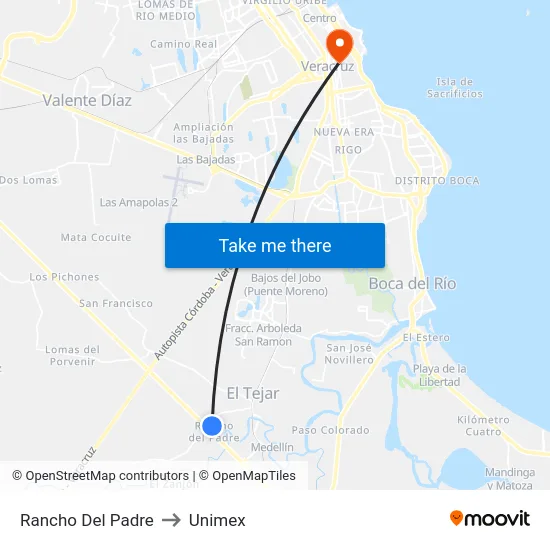 Rancho Del Padre to Unimex map