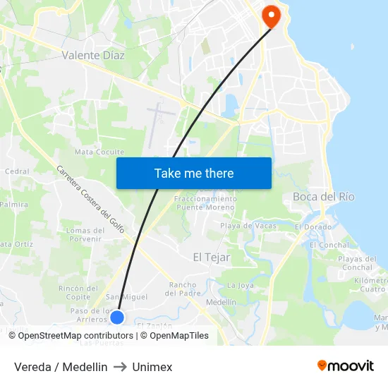 Vereda / Medellin to Unimex map