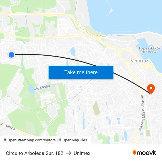 Circuito Arboleda Sur, 182 to Unimex map
