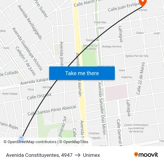 Avenida Constituyentes, 4947 to Unimex map