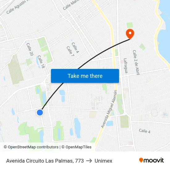 Avenida Circuito Las Palmas, 773 to Unimex map