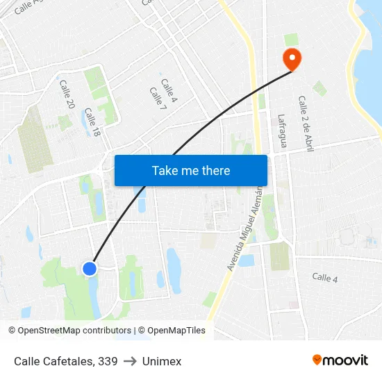 Calle Cafetales, 339 to Unimex map