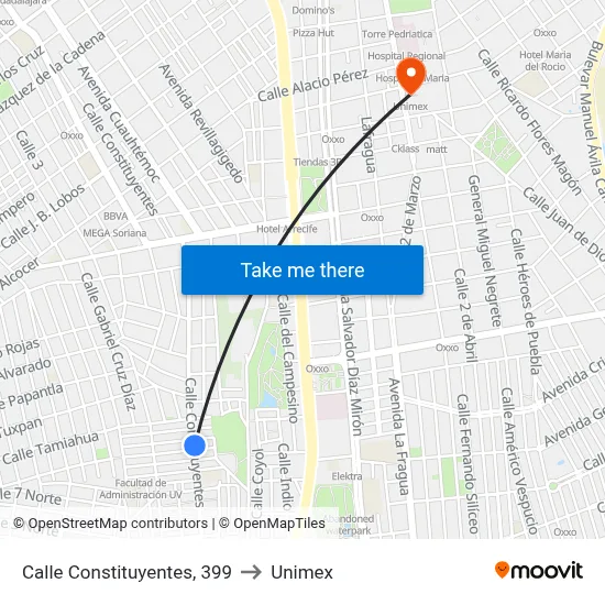 Calle Constituyentes, 399 to Unimex map