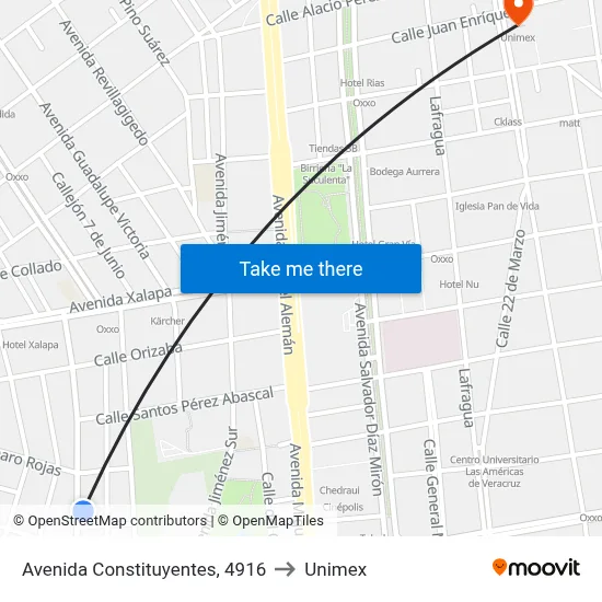 Avenida Constituyentes, 4916 to Unimex map