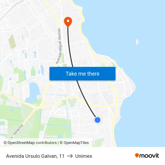 Avenida Ursulo Galvan, 11 to Unimex map