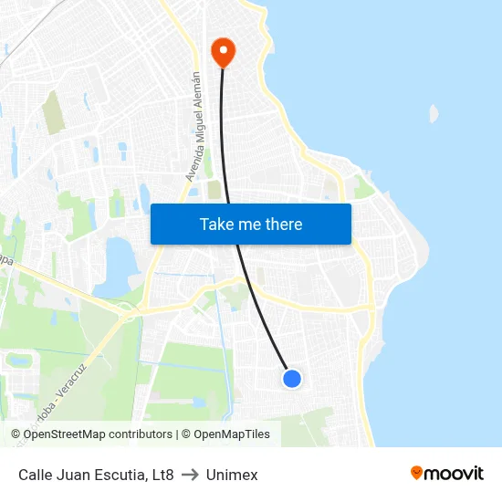Calle Juan Escutia, Lt8 to Unimex map