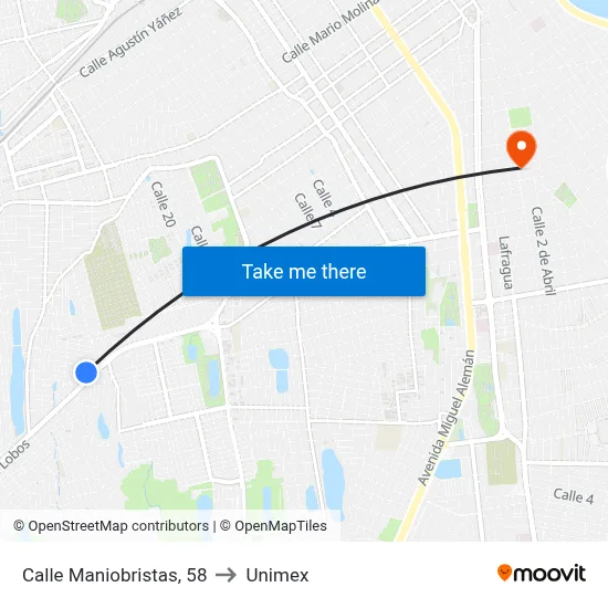 Calle Maniobristas, 58 to Unimex map