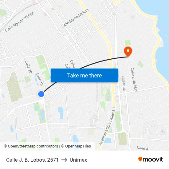 Calle J. B. Lobos, 2571 to Unimex map