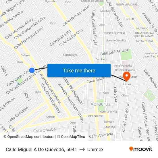 Calle Miguel A De Quevedo, 5041 to Unimex map